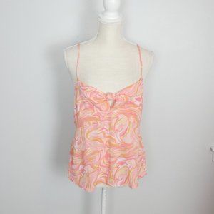 NWT Pink Rose Pink and Yellow Groovy Swirl with Tie Chest Tank Top Large